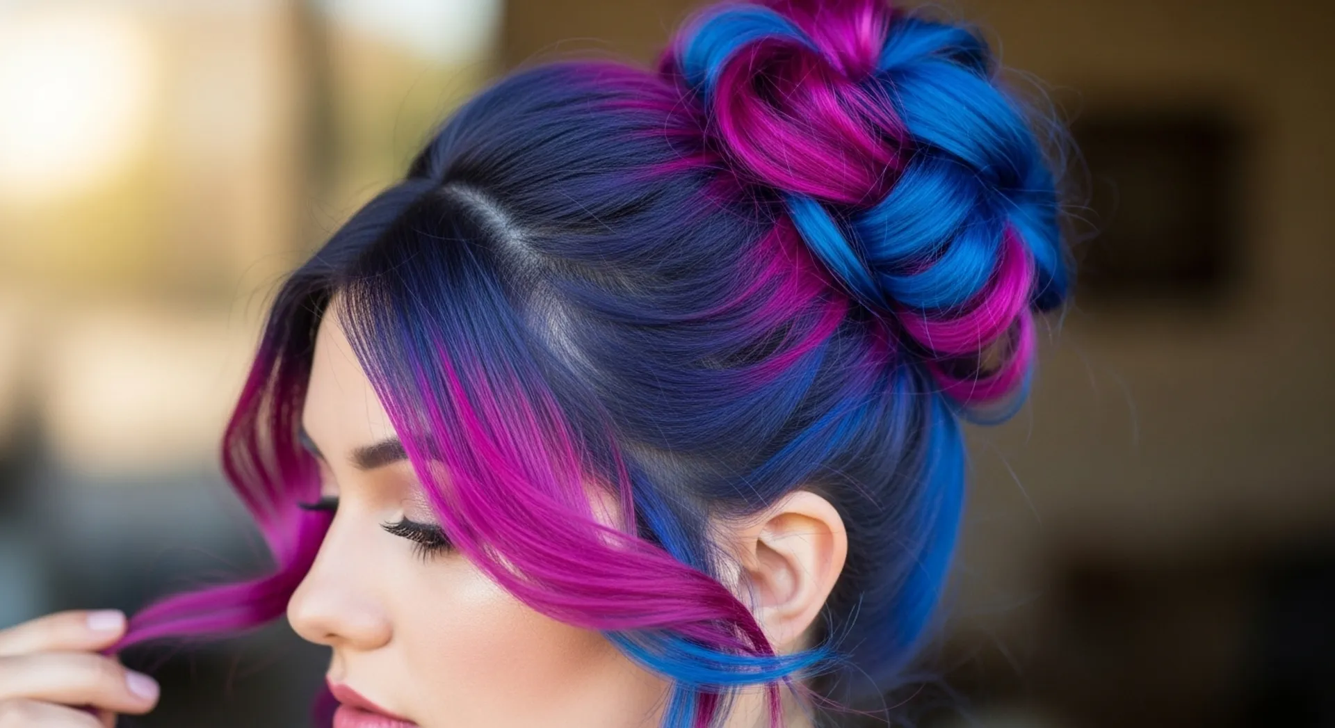 A girl with beautiful hair color and bunned style highly detailed