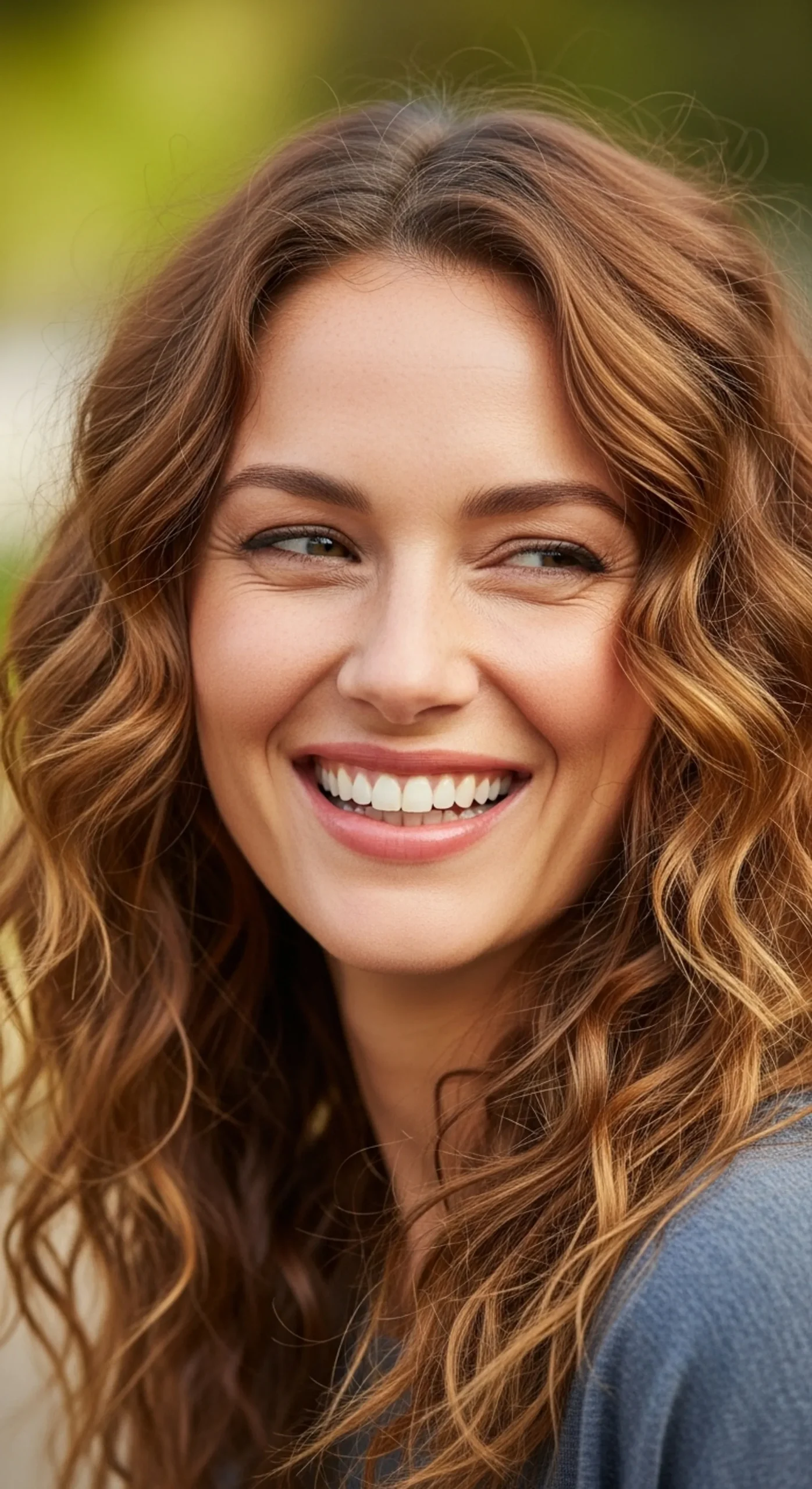 A happy woman with a permed hair