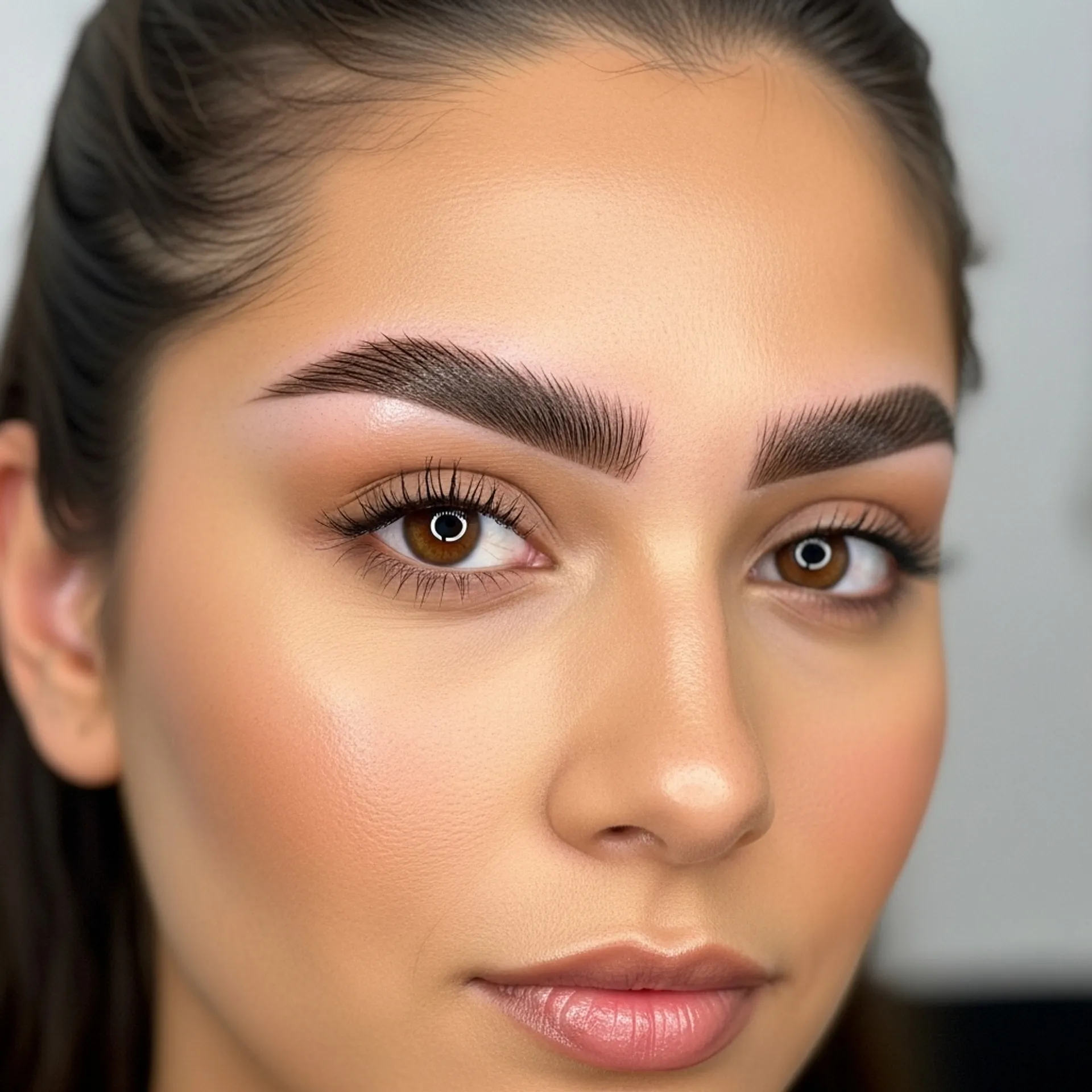 A woman with a waxed eyebrow.