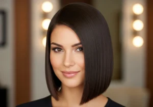 A woman with an ironed hairstyle result