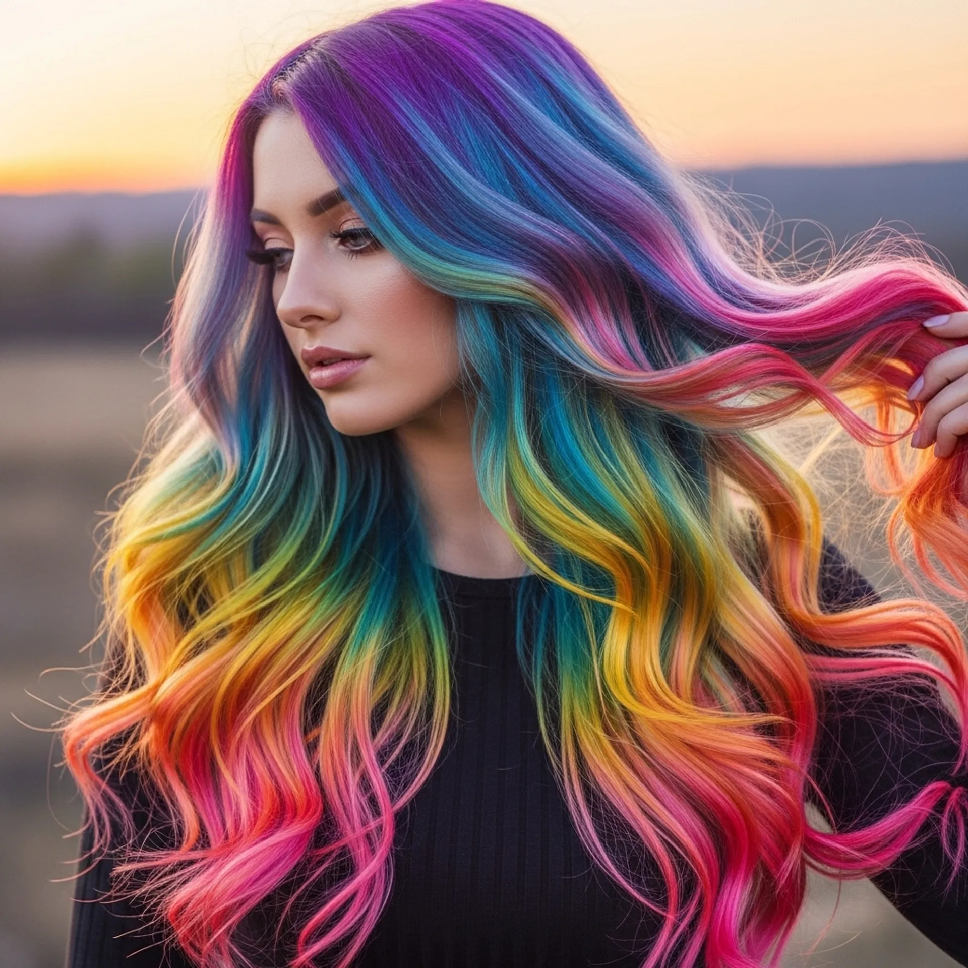 A woman with beautifully colored, long hair