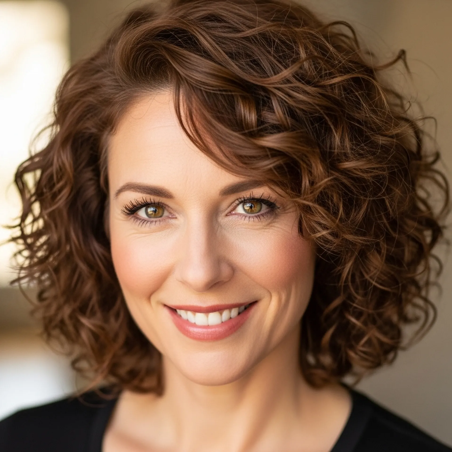 A woman with permed hair