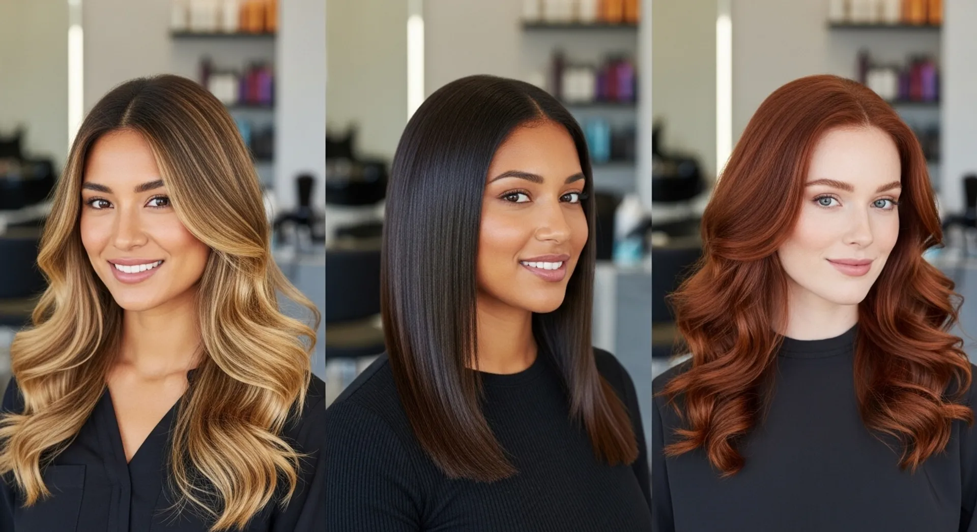 Women with different skin tones showing complementary hair colors