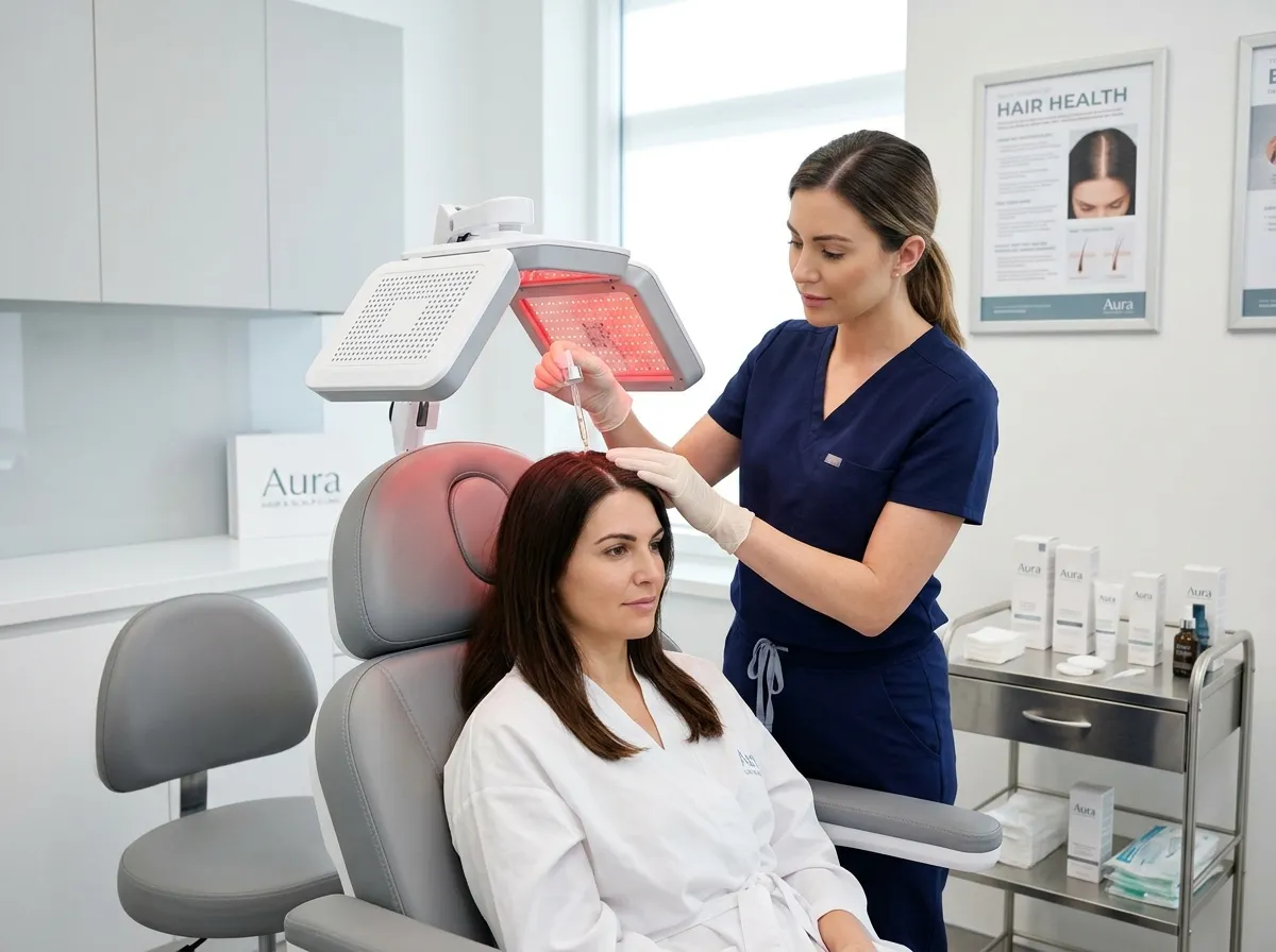 Professional administering modern hair loss treatment