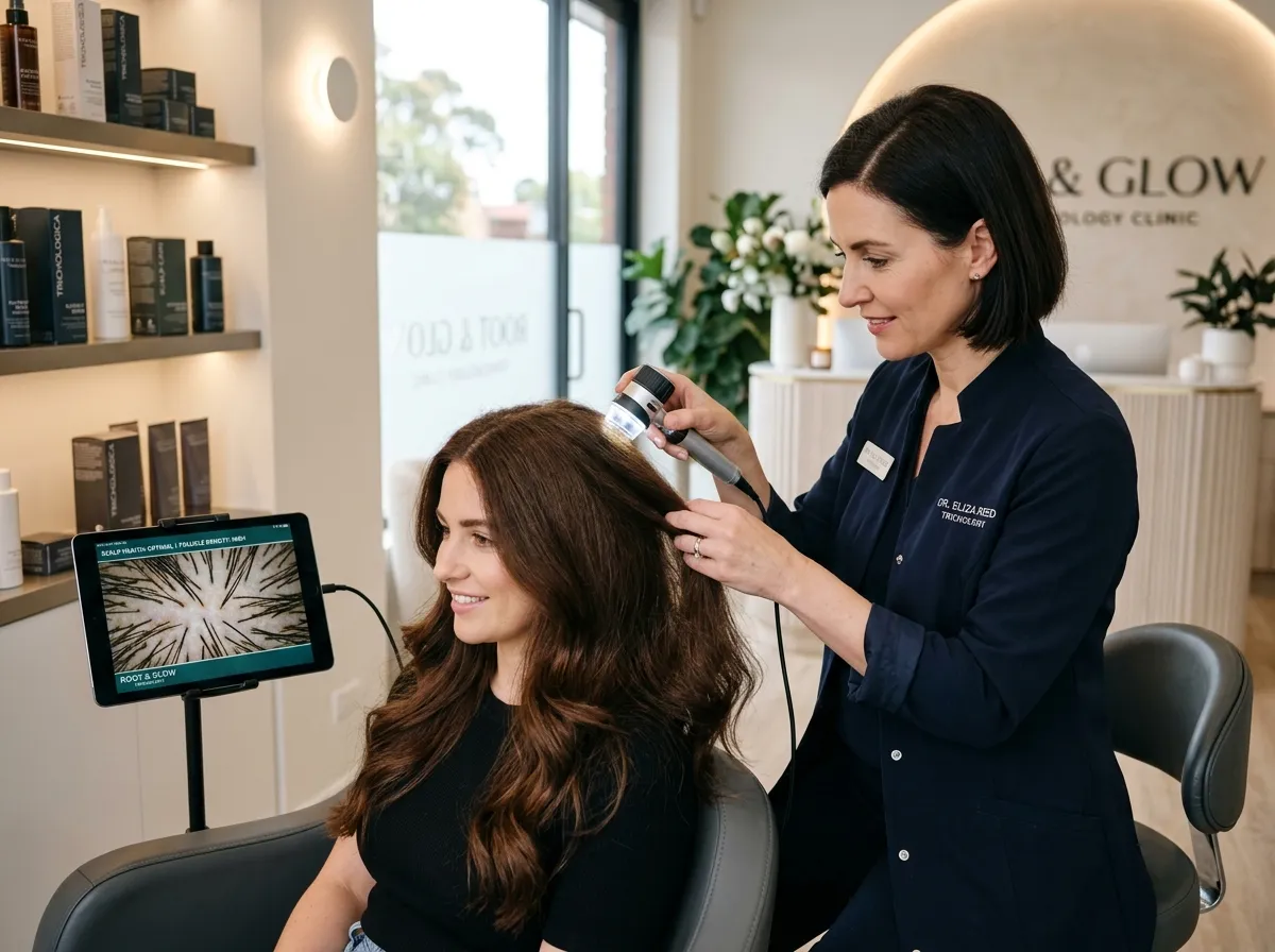 Professional examining healthy hair and scalp