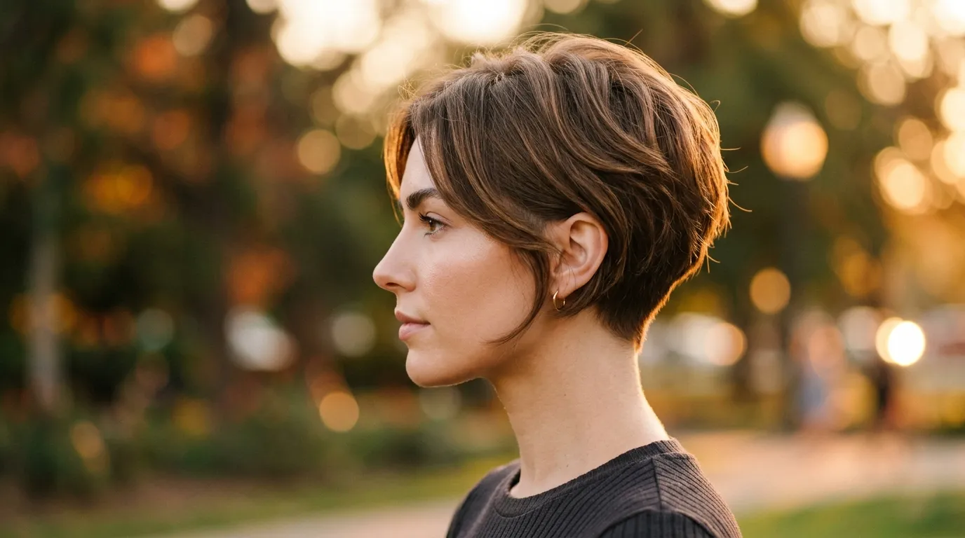 Side view of a bixie haircut silhouette