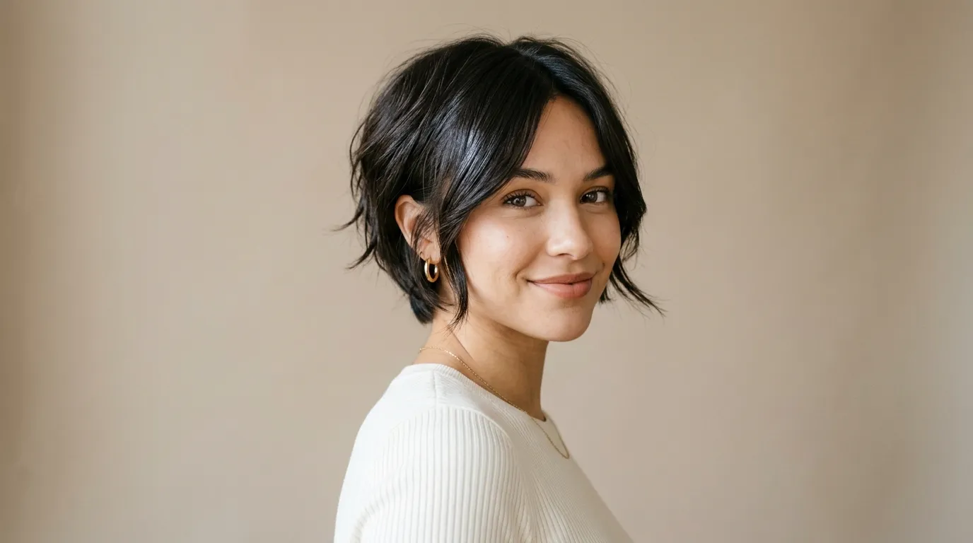 Woman with a stylish bixie haircut