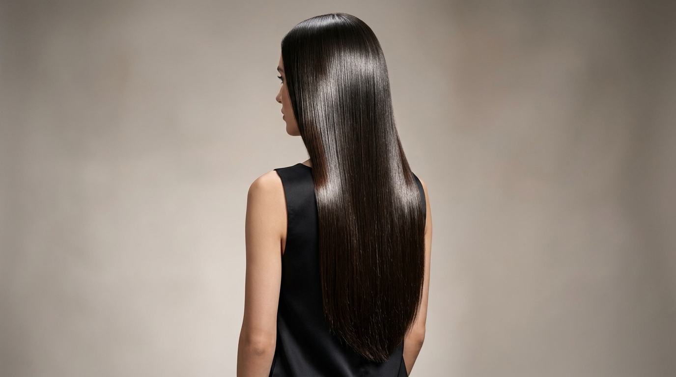 Woman with sleek glass hair from behind
