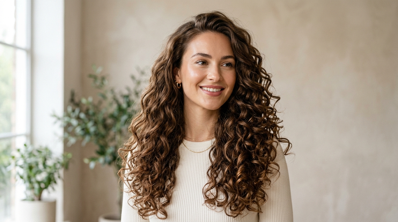 Woman with soft heatless overnight curls