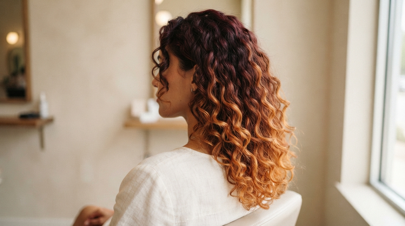 Copper curly hair color melt