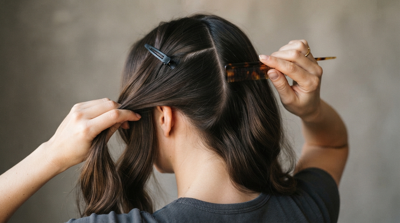 Sectioning hair for a sculpted ponytail