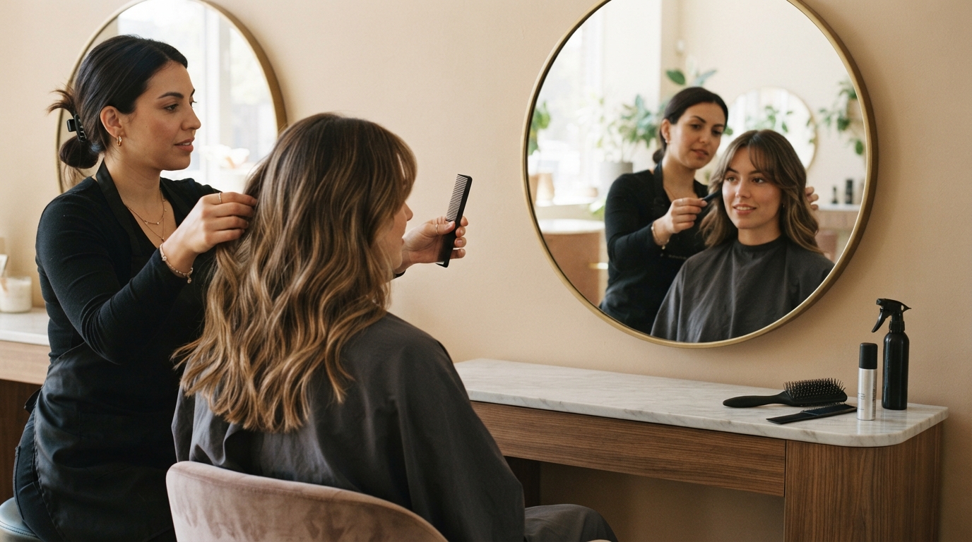 Stylist planning a cloud bangs haircut