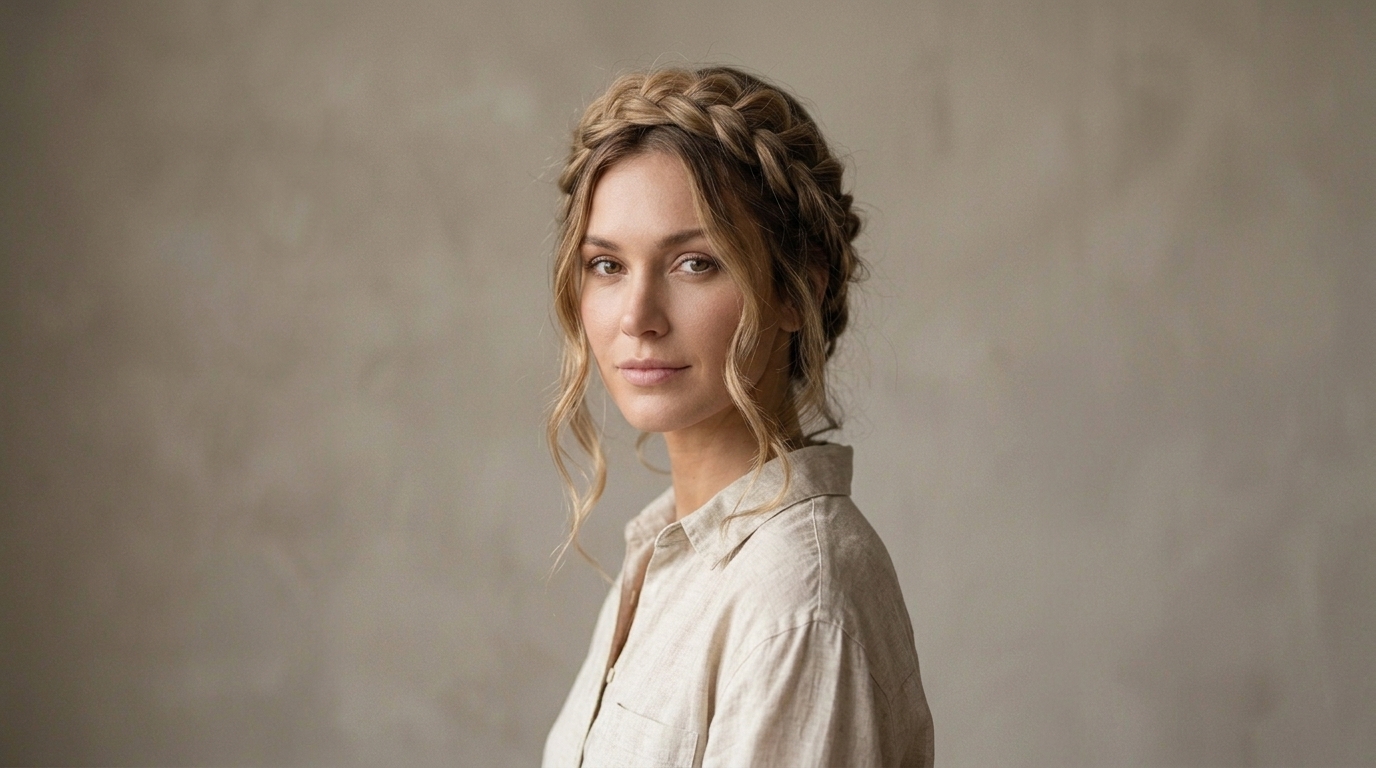 Airy crown braid with soft waves