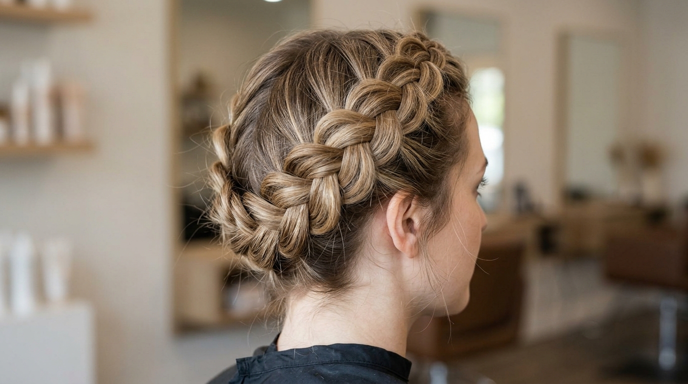 Loose airy crown braid detail