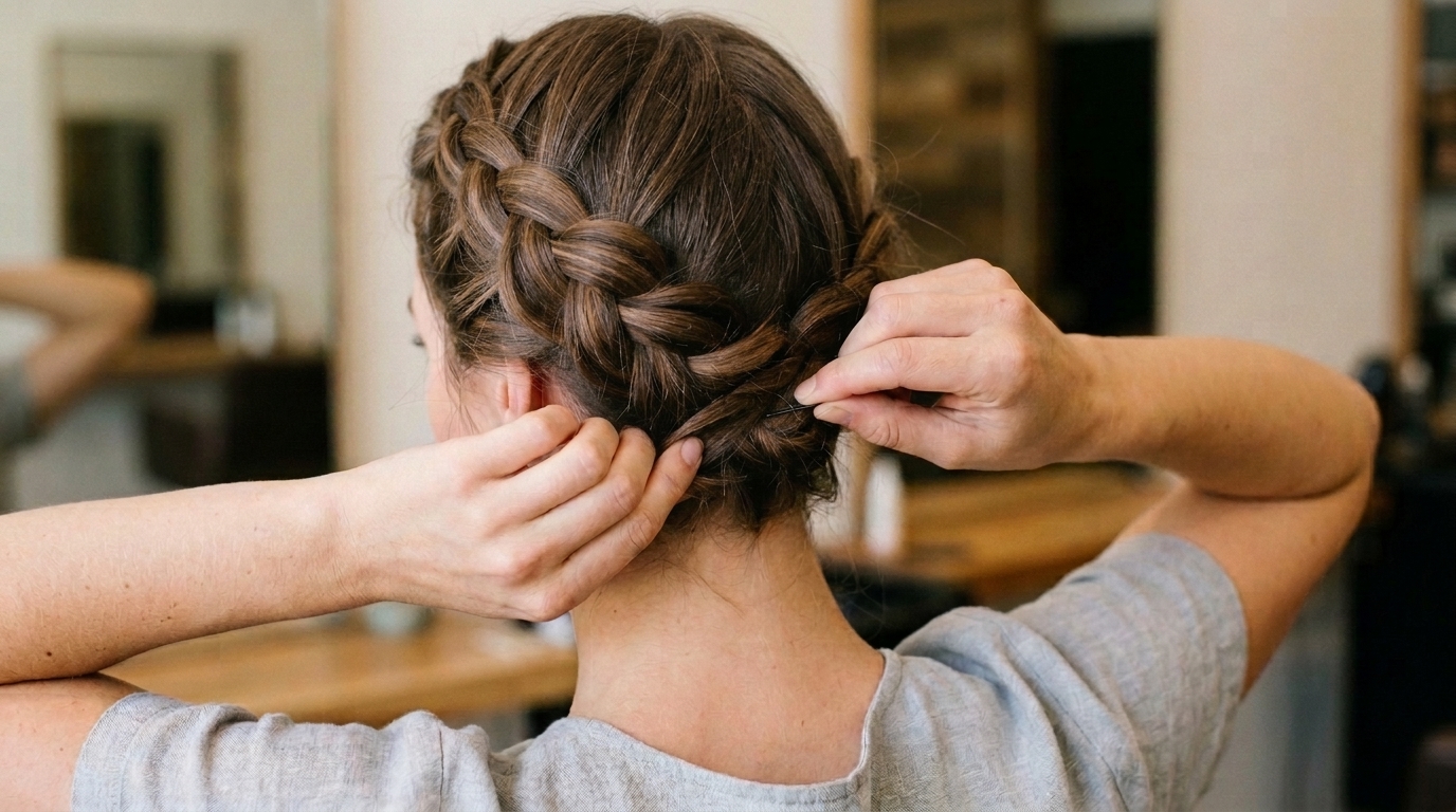 Pinning a loose crown braid